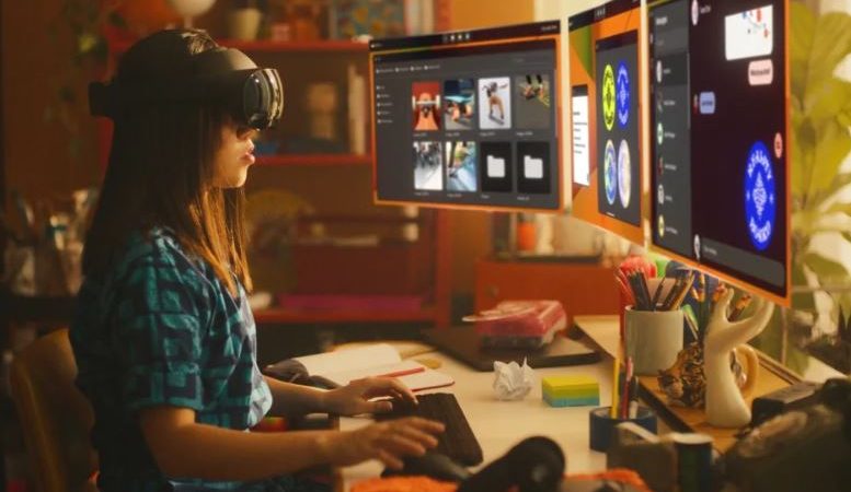 Момиче, компютър, VR